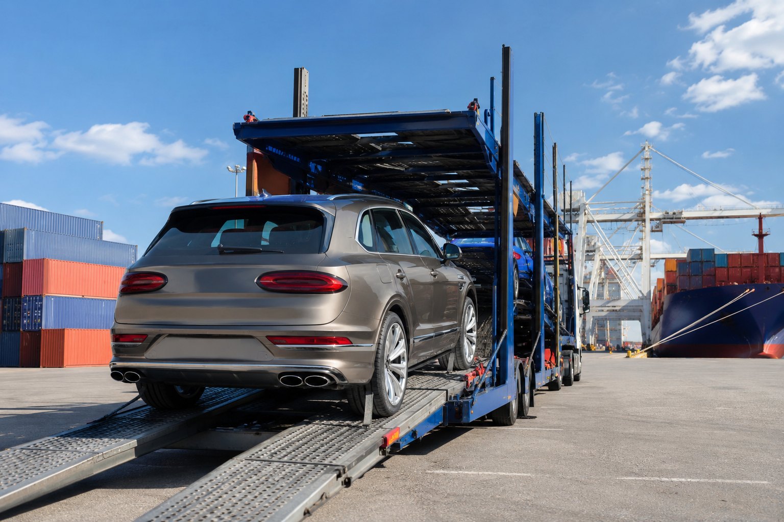 Импорт премиального автомобиля под ключ - погрузка на автовоз в порту
