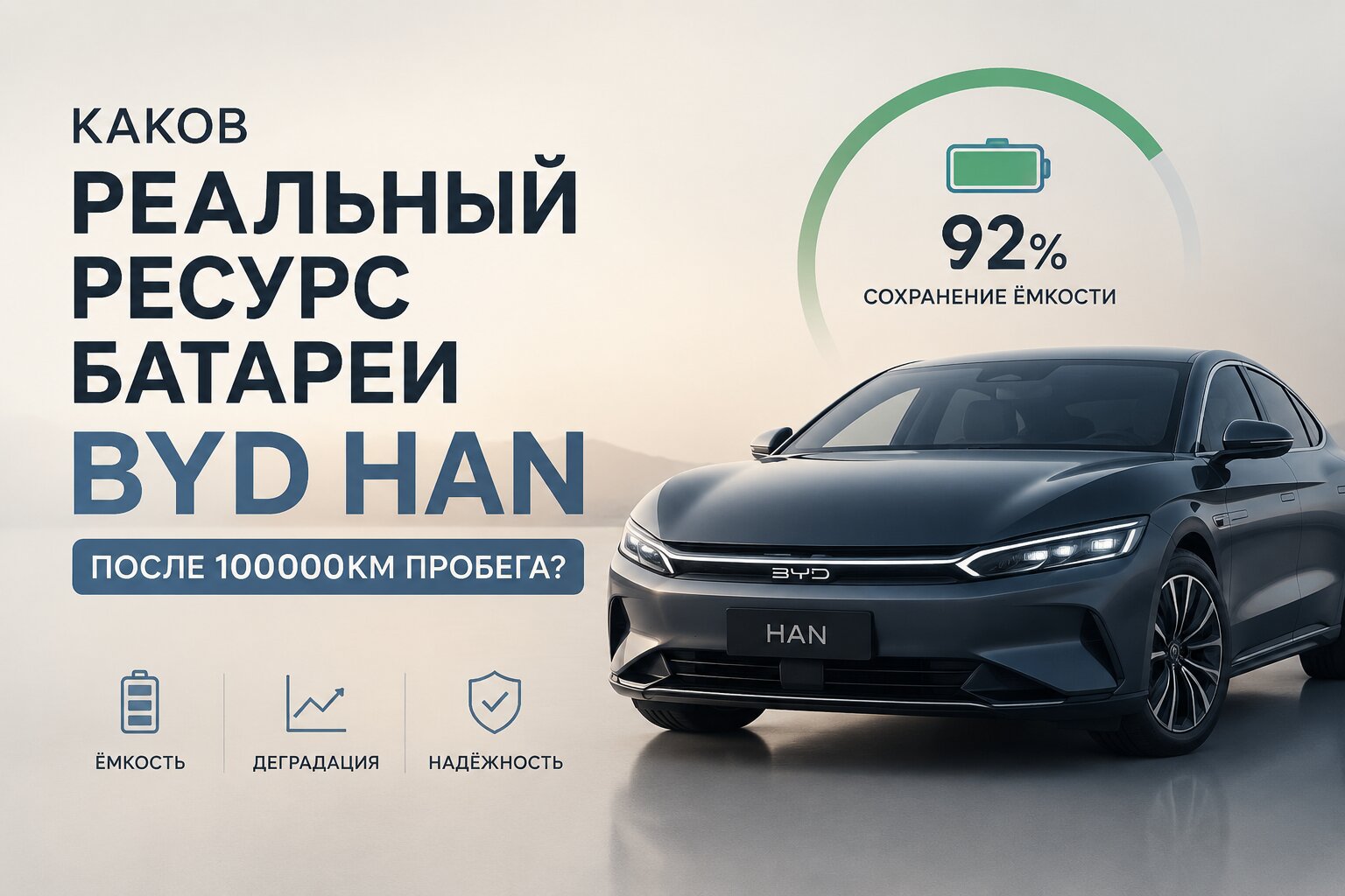Реальный ресурс батареи BYD Han после 100 000 км пробега: деградация Blade Battery составляет всего 5-8%. Узнайте, сколько служит аккумулятор электромобиля.