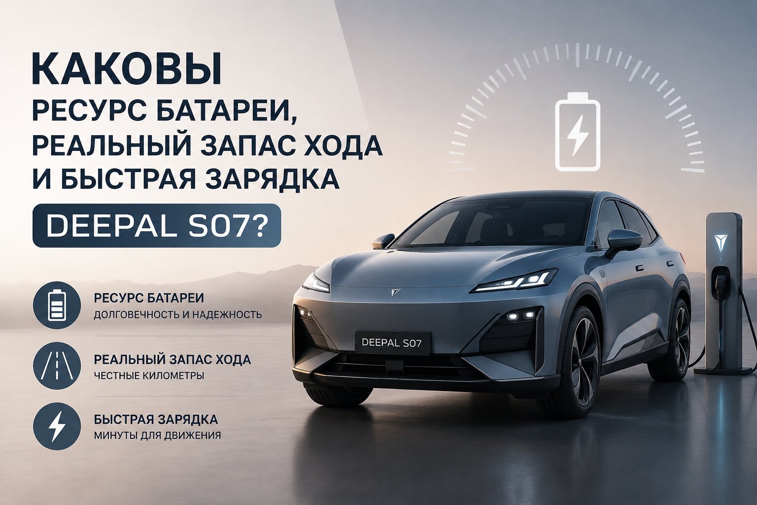 Подробный разбор Deepal S07: реальный запас хода в разных условиях, ресурс батареи и время быстрой зарядки. Вся правда об эксплуатации электромобиля.