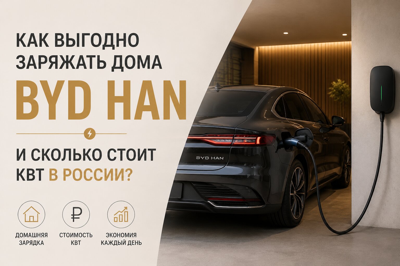 Как выгодно заряжать BYD Han дома? Узнайте, сколько стоит кВт в России, какие тарифы выбрать для экономии и как правильно настроить домашнюю зарядку.