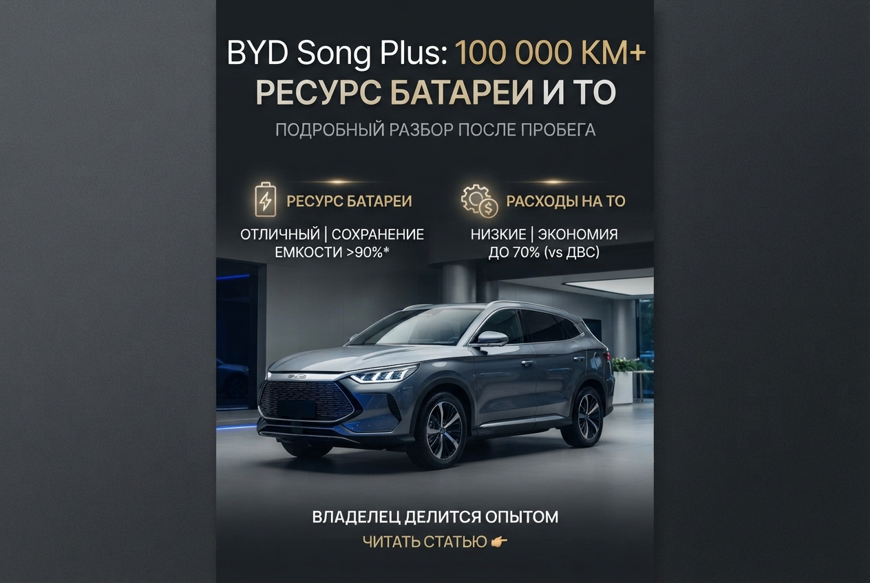 Каков ресурс батареи и расходы на ТО BYD Song Plus после 100 тысяч км?